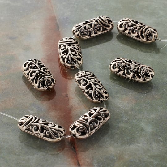 12 Pack: Silver Plated Vine Pattern Beads, 20mm by Bead Landing™